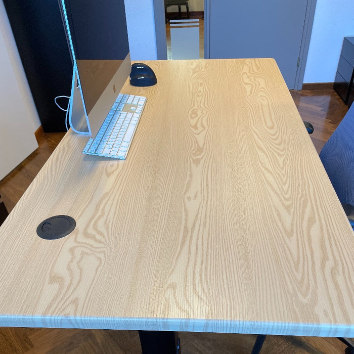 Zit-sta bureau 140x70 Wit / Naturel eiken