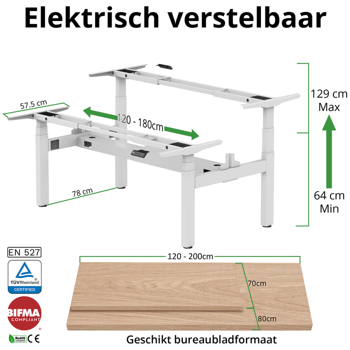 Zit-sta bureau S4 160x80 Wit / Puur wit