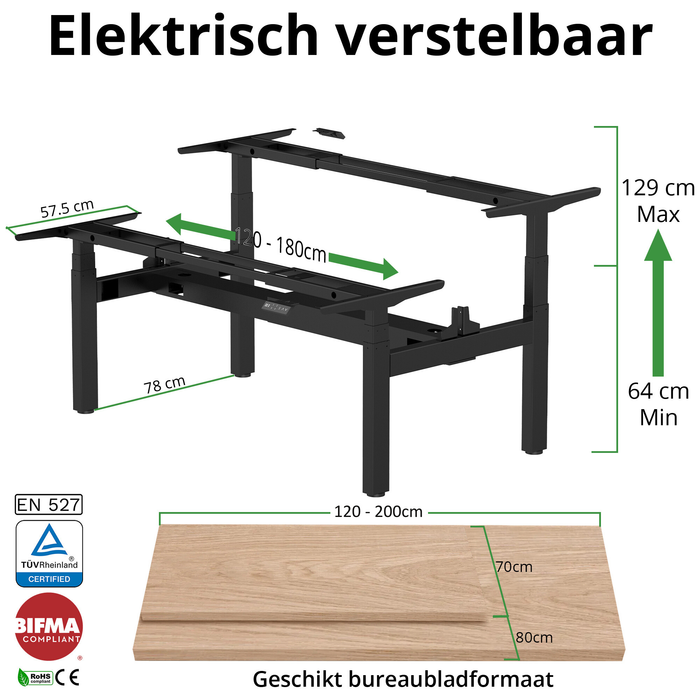 Zit-sta bureau S4 140x80 Zwart / Puur wit
