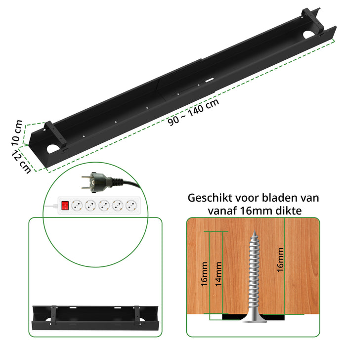 Kabelgoot verstelbaar 90-140 cm zwart