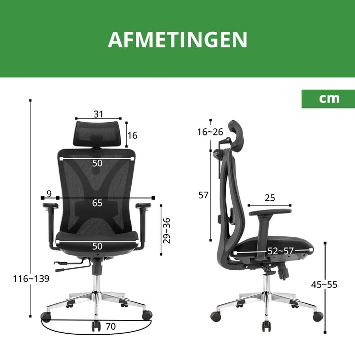 Manager Bureaustoel Lux afmetingen