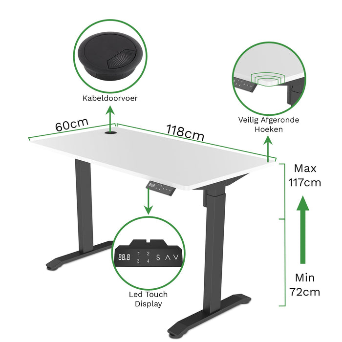 Zit-sta bureau 118x60 Zwart / Puur wit