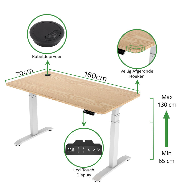 Zit-sta bureau 160x70 Wit / Naturel eiken