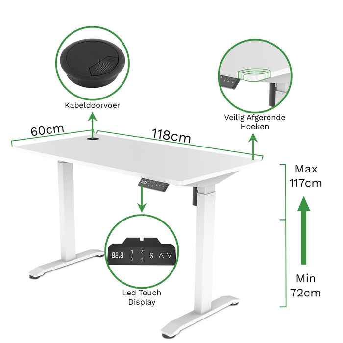 Zit-sta bureau 118x60 Wit / Puur wit
