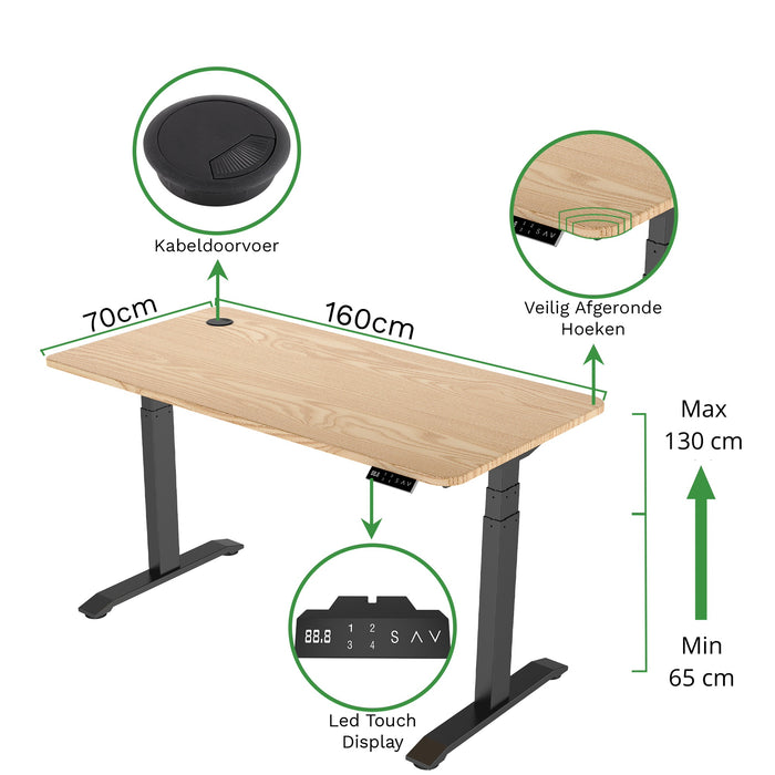 Zit-sta bureau 160x70 Zwart / Naturel eiken