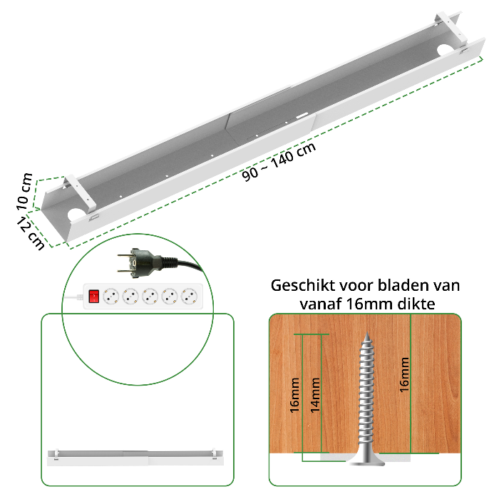Kabelgoot verstelbaar 90-140 cm wit