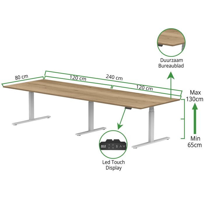 Zit-sta bureau S3 240x80 Wit / Authentiek eiken