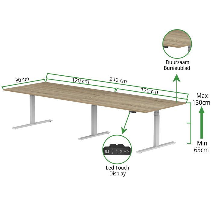 Zit-sta bureau S3 240x80 Wit / Grijs eiken