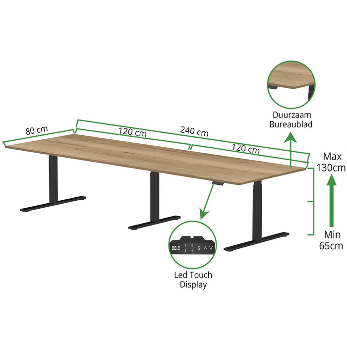 Zit-sta bureau S3 240x80 Zwart / Authentiek eiken