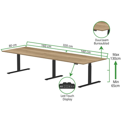 Sitz-Steh-Schreibtisch S3 240x80 Schwarz / Echtholz Eiche 