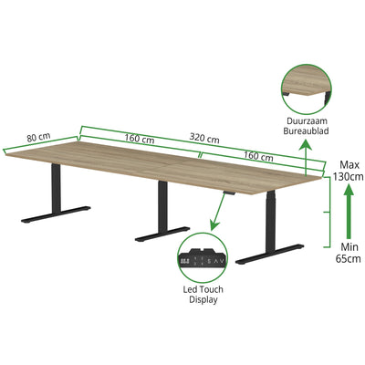 Sitz-Steh-Schreibtisch S3 240x80 Schwarz / Echtholz Eiche 