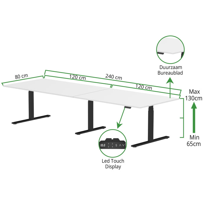 Zit-sta bureau S3 240x80 Zwart / Puur wit