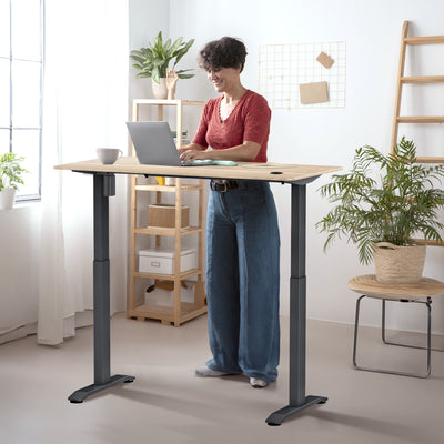 Sitz-Steh-Schreibtisch 118x60 Compact Pro Schwarz / Eiche Natur
