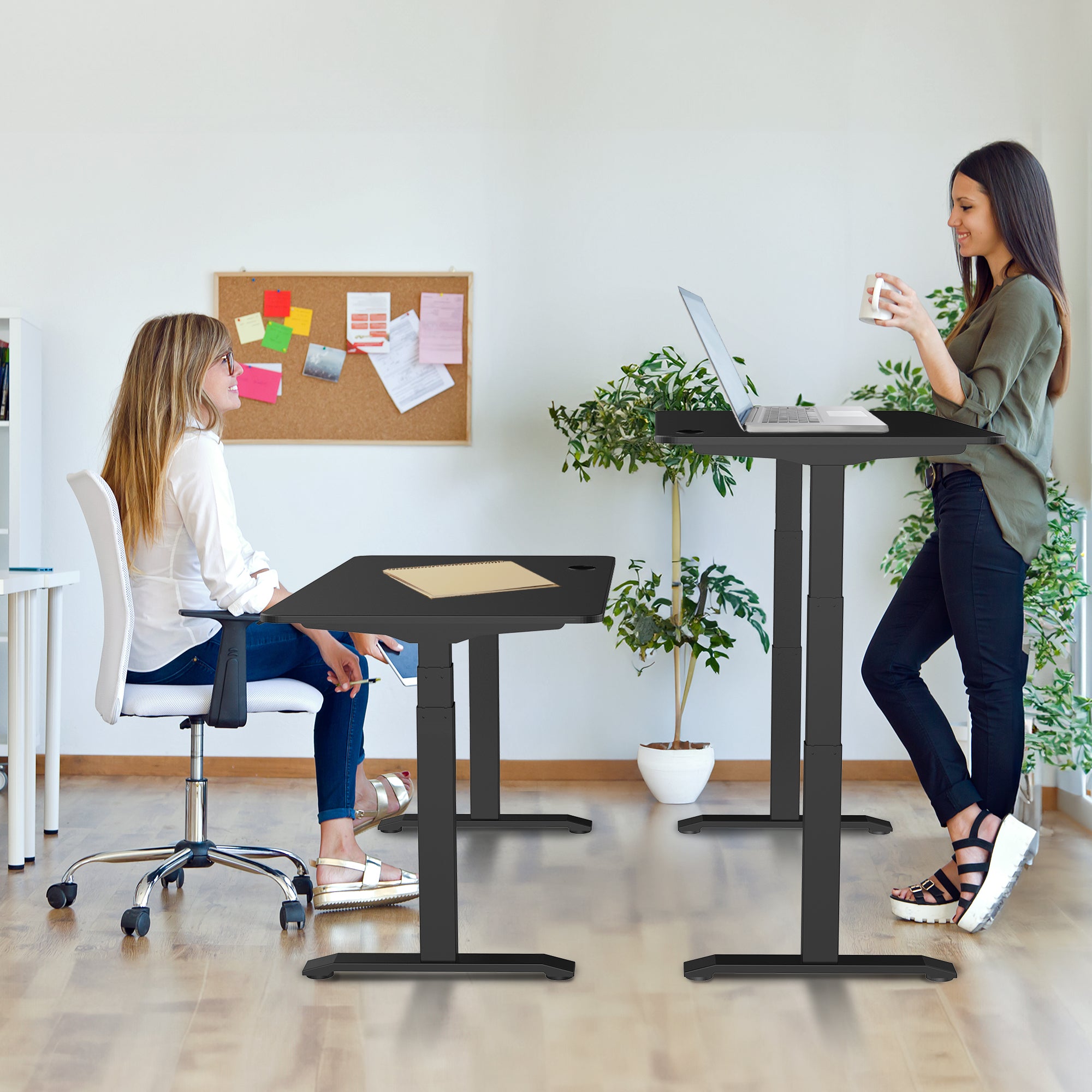 Sitz-Steh-Schreibtisch S1 140x70 Schwarz / Vintage Eiche