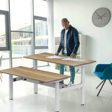Sitz-Steh-Schreibtisch S4 140x80 Weiß / Echtholz Eiche 