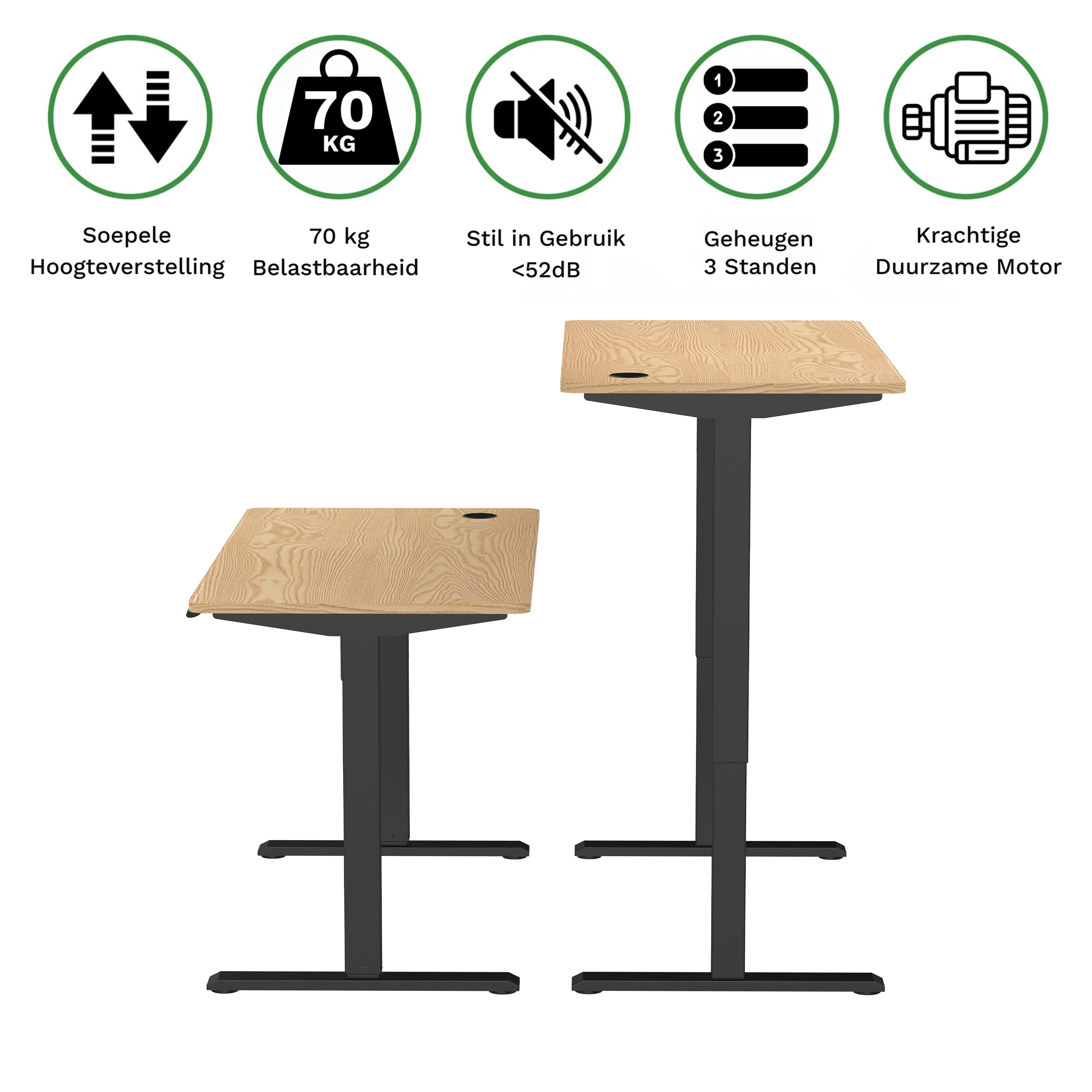 Sitz-Steh-Schreibtisch kompakt 118x60 Schwarz / Eiche Natur