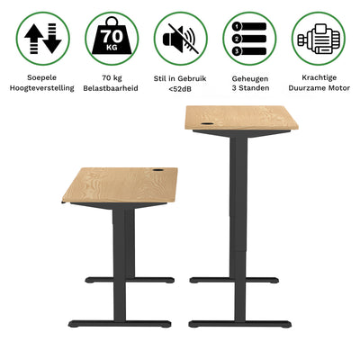 Sitz-Steh-Schreibtisch kompakt 118x60 Schwarz / Eiche Natur