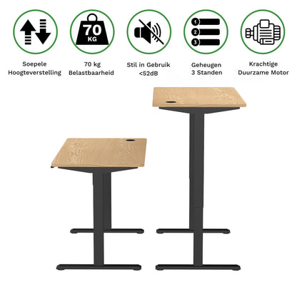 Sitz-Steh-Schreibtisch kompakt 118x60 Schwarz / Eiche Natur
