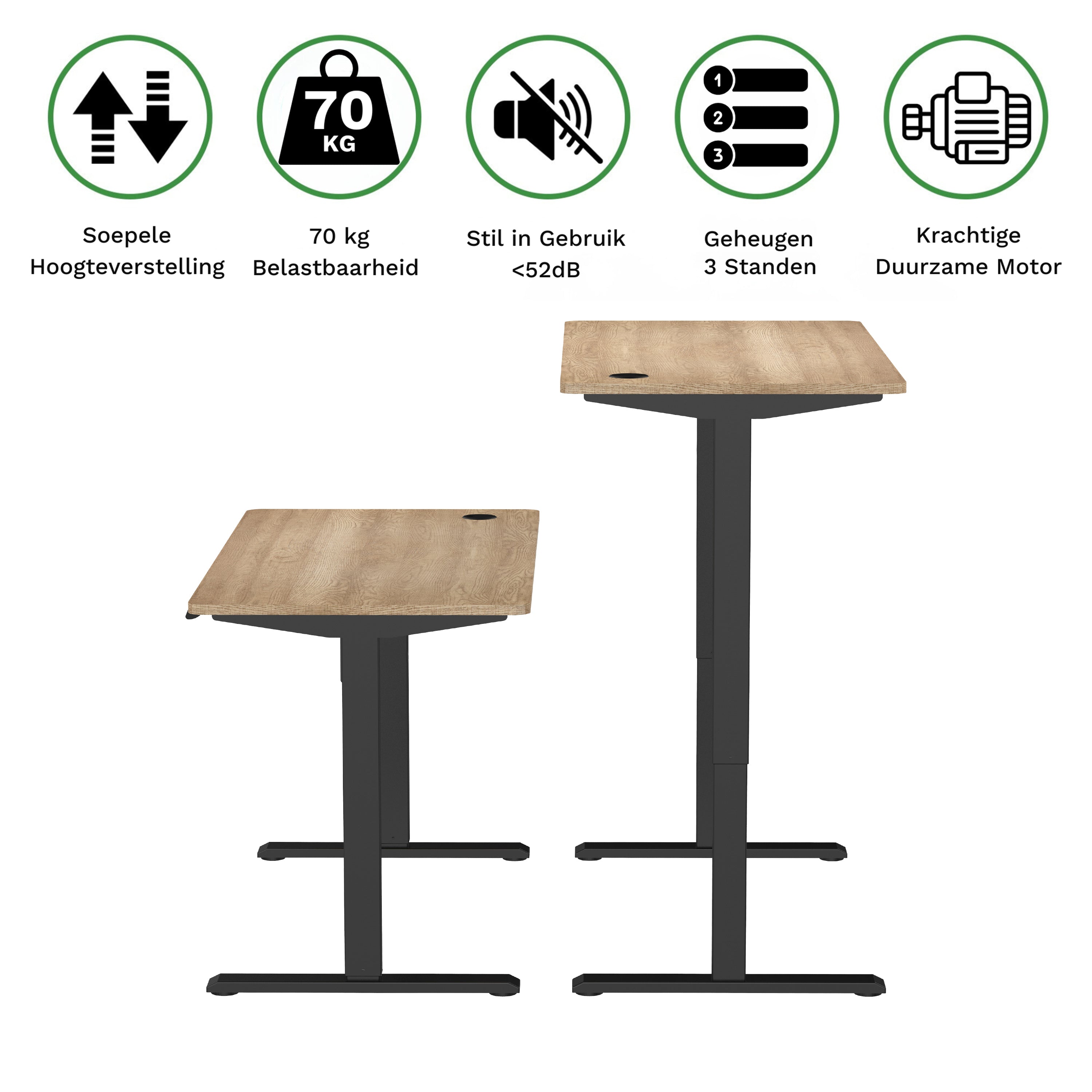 Sitz-Steh-Schreibtisch kompakt 118x60 Schwarz / Eiche Natur