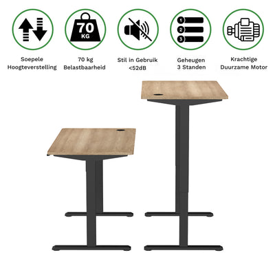 Sitz-Steh-Schreibtisch kompakt 118x60 Schwarz / Eiche Natur