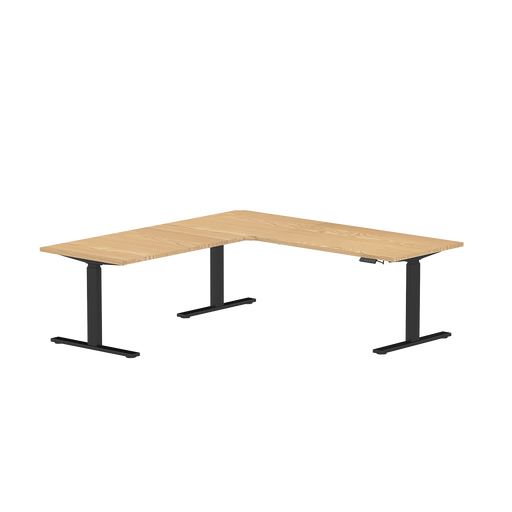 Zit-sta hoekbureau 180x180x70 Zwart / Naturel licht eiken