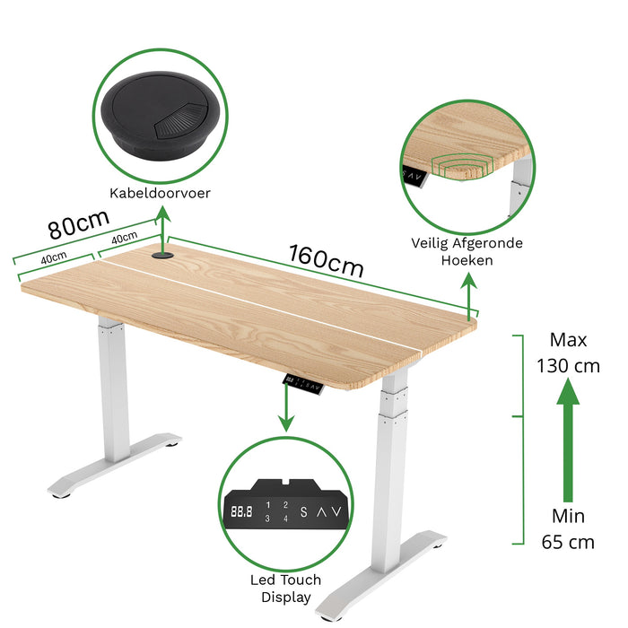 Zit-sta bureau 160x80 Wit / Naturel eiken NPR