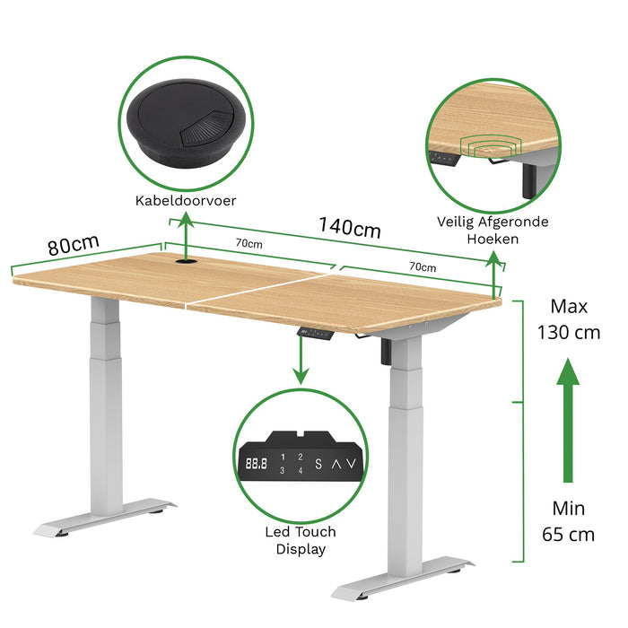 Zit-sta bureau 140x80 Wit / Naturel eiken NPR