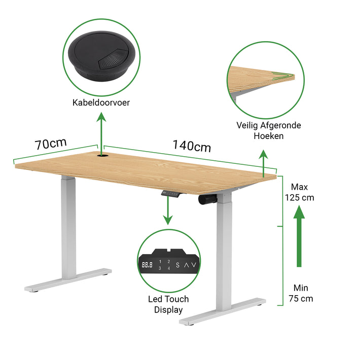 Zit-sta bureau S1 140x70 Wit / Naturel eiken