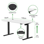 Sitz-Steh-Schreibtisch S1 140x70 Schwarz / Reinweiß