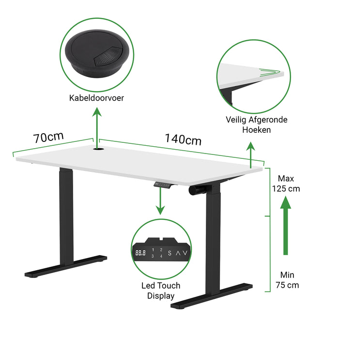 Zit-sta bureau S1 140x70 Zwart / Puur wit