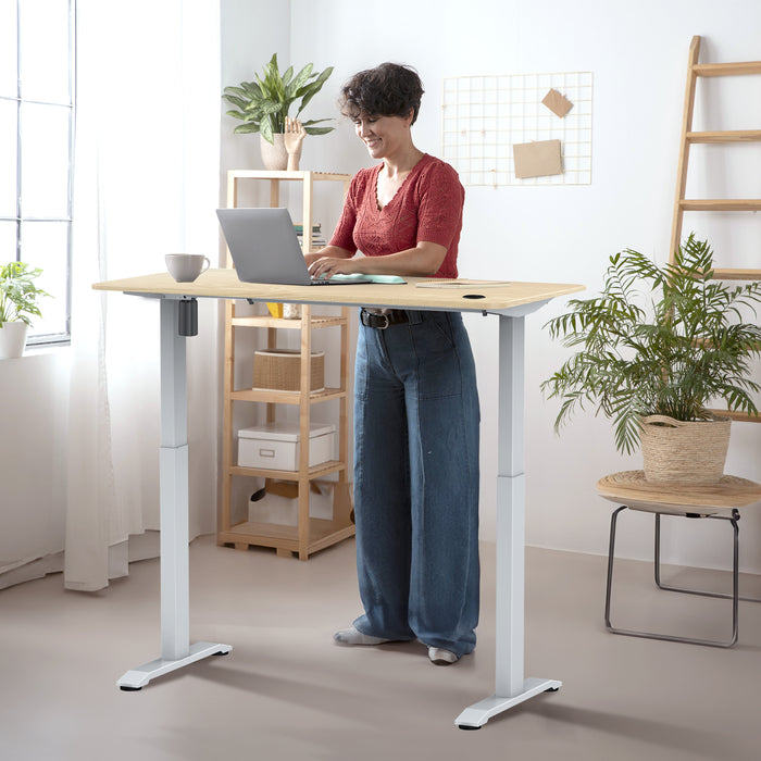 Zit-sta bureau 118x60 compact pro Wit / Naturel eiken