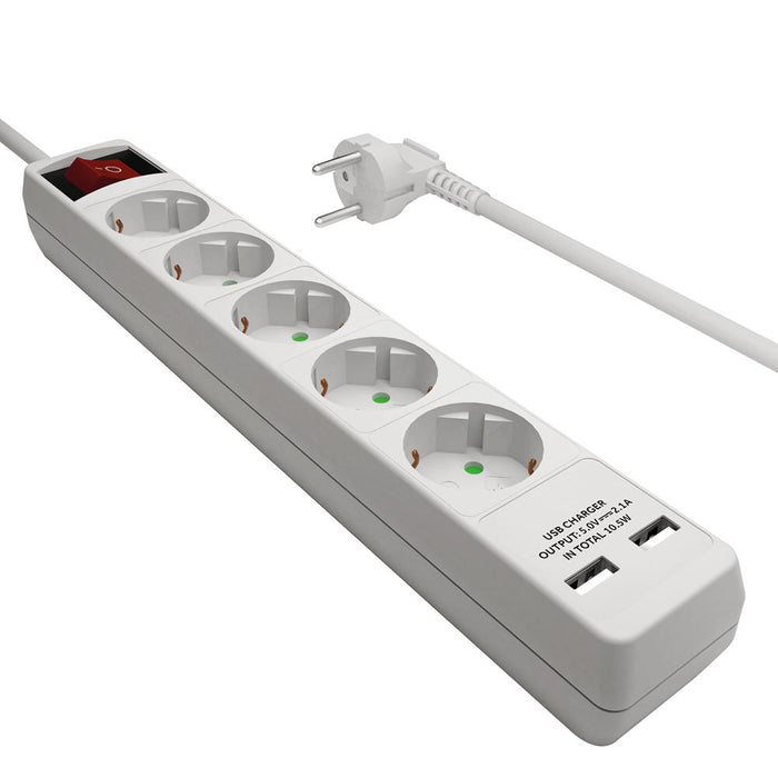 Stekkerdoos 5-voudig met schakelaar en USB